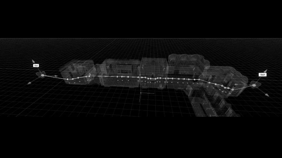 schema del fly trough che permette di realizzare una percorso all'interno del virtual tour 3D